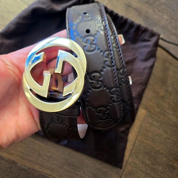 Gucci Guccissima Interlocking G Brown Belt size 30 32